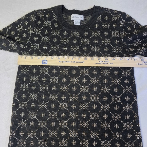 LIZ CLAIBORNE Womens Small Snowflake Sweater Pullover Black Metallic Gold - Picture 4 of 10